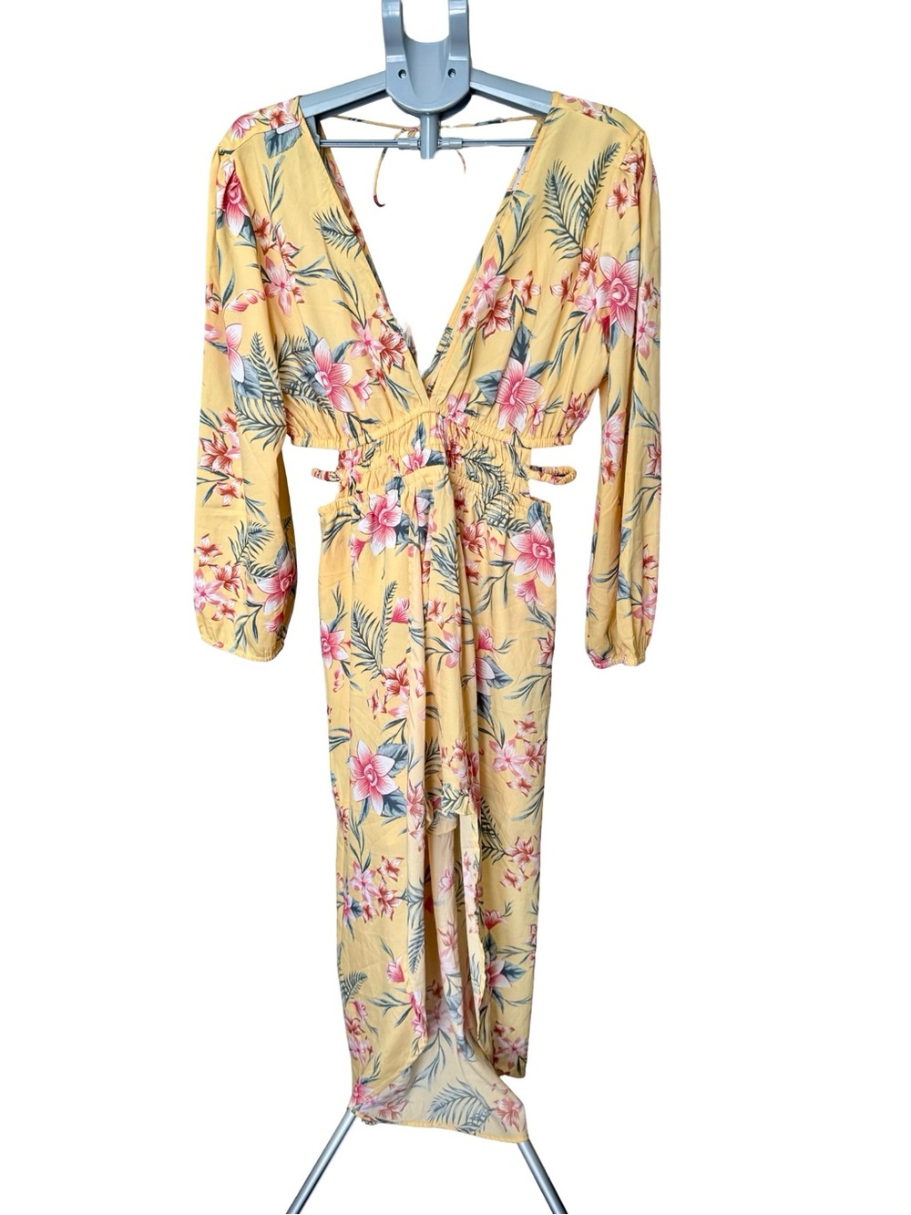 Charlotte Russe Yellow Floral Romper XL Walk Through Shorts Cutout Boho Resort